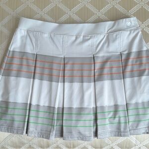 Pure Lime Pleated Tennis Skort with Gray, Orange and Green Stripes